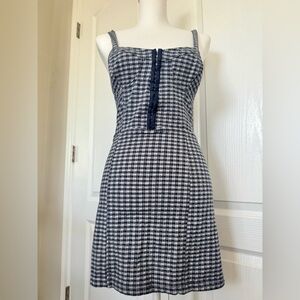 Free People Navy and White Gingham Bodycon Midi Dress